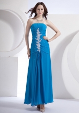 Blue Prom Dress With Appliques Ankle-length Chiffon For Custom Made