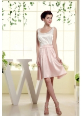 Scoop Bridesmaid Dresses With White and Baby Pink Mini-length