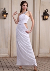 One Shoulder Prom Dress With Beaded Ankle-length Chiffon For Party