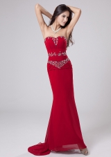 Beading Mermaid Sweetheart Watteau Chiffon Prom Dress Red