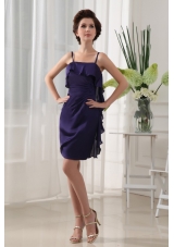 Ruffles Column Mini-length Chiffon Straps Prom Dress Purple