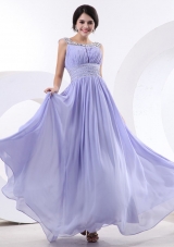 Beaded Decorate Bateau and Waist For Lilac Prom Dress With Floor-length
