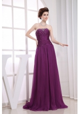 Fuchsia Beaded Decorate Prom Celebrity Dress Empire Strapless Brush Train In 2013