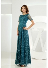 Empire Scoop Tulle Embroidery Ankle-length Prom Dress Teal