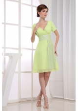 A-Line V-neck Prom Dress Chiffon Knee-length Homecoming Yellow Green