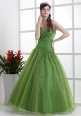 Olive Green Beaded Decorate Bust Prom Dress Sweetheart Organza