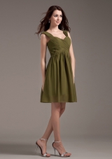 Straps Knee-length Olive Green Chiffon 2013 Bridesmaid Dresses