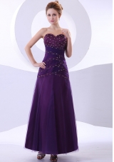 Beading Decorate Bodice Purple Ankle-length Tulle and Taffeta 2013 Prom Dress