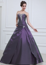 Dark Purple Quinceanera Dress With Beaded Sweetheart A-line Taffeta