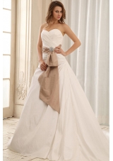 Best A-line Sweetheart Wedding Dress With Sash and Ruched Bodice Taffeta For Wedding Party