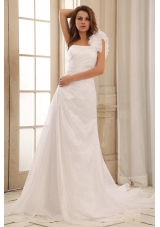 Discount A-line One Shoulder Weding Dress With Hand Made Flowers and Ruch In 2013