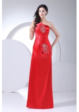 Beading Decorate Bodice Floor-length 2013 Prom Dress Strapless Red Taffeta