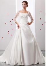 2013 A-line Square So Beautiful Weding Dress With Ruch and Appliques Satin For Church