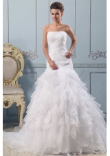 A-line Strapless Pretty Wedding Gowns Ruffled Layered With Ruched Bodice In 2013