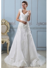 Fashionable V-neck A-line 2013 Wedding Dress Lace With Ruched Bodice