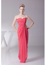 Coral Red Prom Dres With Chiffon Ruched Bodice and Sweetheart