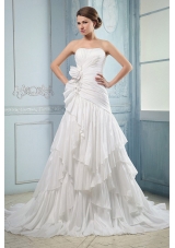 2013 Wedding Dress With Ruching and Beading Ruffled Layers Court Train A-line For Custom Made