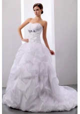 Custom Made 2013 Wedding Dress With Appliques and Pick-ups Court Train Ball Gown