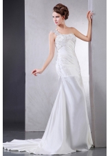 2013 Wedding Dress With Appliques One Shoulder Court Train For Custom Made