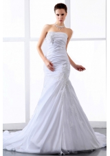 Fashionable 2013 Wedding Dress With Appliques and Ruching Court Train A-line For Custom Made