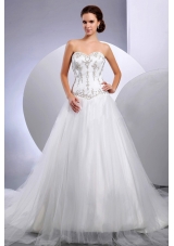 2013 Embroidery Wedding Dress With Sweetheart Cathedral Train For Custom Made