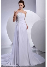 Lace Court Train One Shoulder Chiffon Wedding Dress Empire