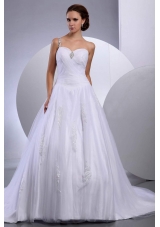 A-Line / Princess Tulle Appliques Chapel Train One Shoulder Wedding Dress