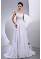 Beading A-Line / Princess Court Train Chiffon Wedding Dress Straps