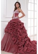 Burgundy Spaghetti Straps Appliques and Pick-ups Quinceanera  Dress