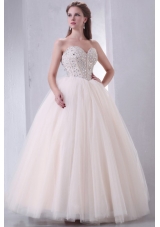 Lace Up Beaded Sweetheart A-line Wedding Dress with Tulle