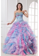 Sweetheart Beading and Ruffles Organza Quinceanera Dress in Multi-color