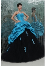 Teal and Black Sweetheart Appliques Full Length Quinceanera Dress