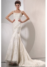 Exquisite Wide Straps Mermaid Lace Court Train Wedding Dress