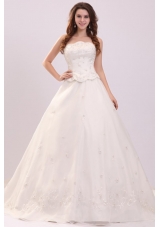 Luxurious Strapless A-line Embroidery Chapel Train Wedding Dress