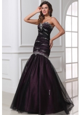 Mermaid Sweetheart Purple Tulle 2014 Perfec Prom Dress with Beading