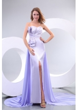 Popula Sweetheart Court Train Elastic Woven Satin Prom Dresses with Beading