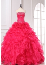 Rose Pink Strapless Appliques and Pick-ups Quinceanera Dress with Taffeta