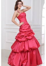 A-line Beaded Decorate One Shoulder Floor-length Prom Dress in Coral Red