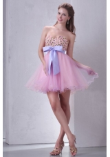 Beaded Decorate Brust Sweetheart Mini-length Baby Pink Prom Dress