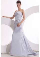 Beautiful Column Strapless Grey Brush Train Lace up Prom Dress with Beading