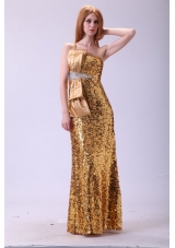 Column One Shoulder Floor-length Sequins Champagne Bowknot Prom Dress