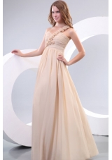 Empire One Shoulder Hand Made Flowers Chiffon Full Length Prom Dress