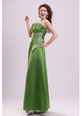 Green Column Strapless Satin Beading Prom Dress with Lace Up