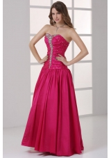 Hot Pink Sweetheart A-line Beaded Decorate Prom Dress in Long