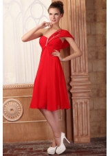 Low Price Empire One Shoulder Red Prom Dress with Beading