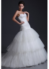 Mermaid Sweetheart Appliques Decorate Bodice Tulle Wedding Dress