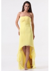 Simple Yellow High-Low Prom Dress with Strapless