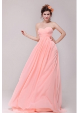 Sweetheart Ruche Chiffon Empire Peach Prom Dress with Brush Train