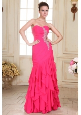 Sweetheart Floor-length Beaded Decorate Hot Pink Prom Dress in Chiffon