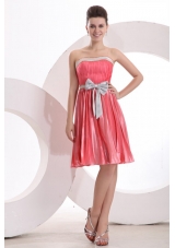 Empire Sashes Pleats Strapless Watermelon Red Prom Dress